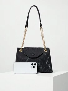 Sac sous-bras noir à la mode, décontracté et minimaliste, et sac seau à rabat. Convient pour le shopping, le portefeuille, les jeunes femmes, les étudiants, les nouveaux arrivants et les cols blancs. Très adaptés pour les bureaux, les universités, le travail, les affaires, les déplacements, les activités extérieures, les voyages et les sorties. Cadeaux de Noël d'hiver - Noir - Voir 3
