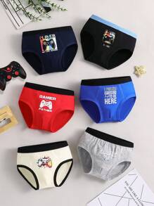 6pcs/Pack Boys Video Game Printed Breathable Cotton Briefs Underwear