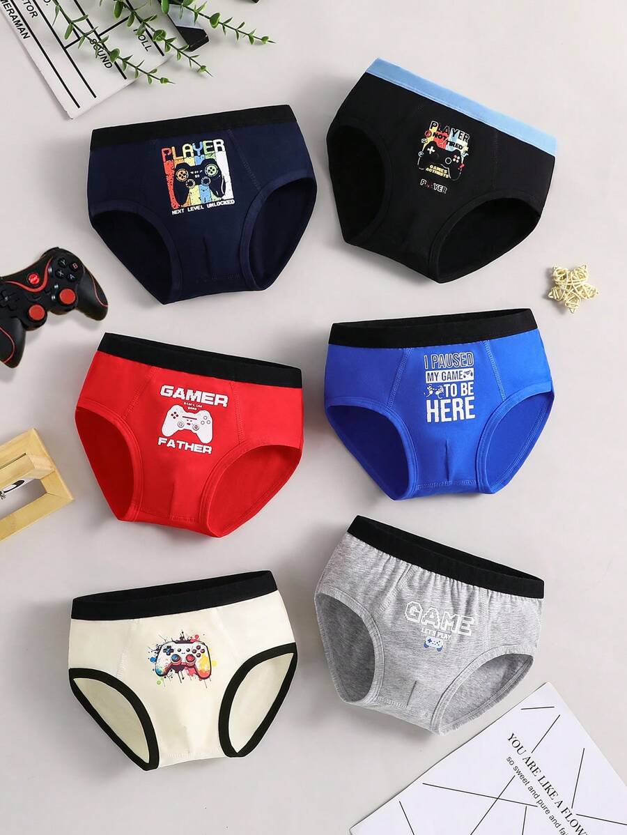 6pcs/Pack Boys Video Game Printed Breathable Cotton Briefs Underwear