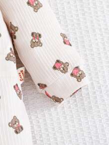 Cozy Pixies Newborn Baby Girl Cartoon Bear Knit Soft Round Neck Long Sleeve Footie Pajamas - Multicolor - View 6