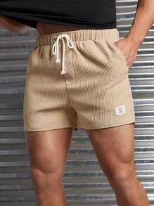 SHEIN Leap Crew Teen Boys Casual Loose Comfortable Versatile Drawstring Elastic Waist Shorts - Camel - View 1