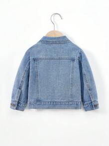 SHEIN Playful Pals 男婴破洞牛仔夹克，水洗宽松休闲牛仔外套 - 中等水洗藍 - 查看 2