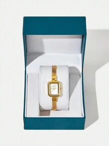 MOTF PREMIUM FASHIONABLE SIMPLE SQUARE SHAPE QUARTZ WATCH - Gold - View 2