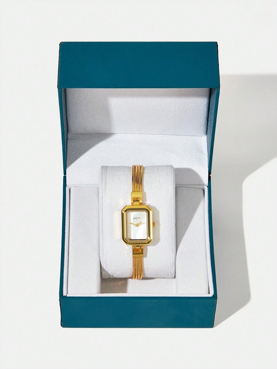 MOTF PREMIUM FASHIONABLE SIMPLE SQUARE SHAPE QUARTZ WATCH - Gold - View 2