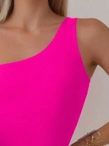 SHEIN Swim 2025 Valentinstag 1 Stück Damen einfarbiger Trägerbadeanzug ohne Ärmel, modisch für Sommer und Strandurlaub