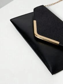 1pc Glittering V-Shaped Gold-Tone Metal Frame Women Evening Bag, Sparkly, Prom Bag For Party Winter Gifts