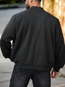 Manfinity Homme Men's Checkered Embroidery Baseball Collar Jacket - Black - View 2