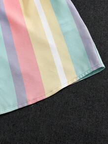 SHEIN 2 件 Tween 男童休闲条纹印花衬衫和宽松短裤套装，适合通勤、上学、日常休闲、度假、运动、春夏秋冬