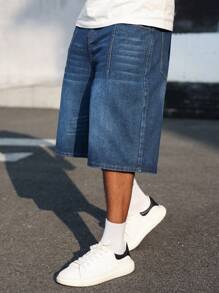 Manfinity Homme Plus Size Men's Casual Washed Denim Shorts