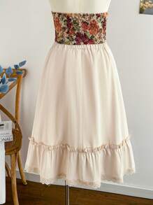 Soleia Plus Size Damska Elastyczna Talia Koronkowa Patchworkowa Spódnica A-Line, Styl Wakacyjny Na Wsi