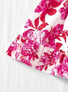 SHEIN Baby Girl Summer Vacation Matching Family Outfit, Mother And Daughter Floral Pattern Camisole Top And Midi Skirt Set