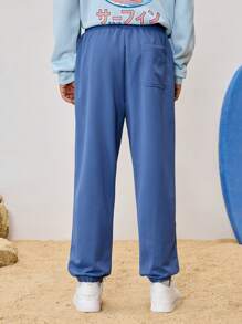 SHEIN X The Smurfs 男士休闲卡通印花抽绳腰运动裤 - 藍色 - 查看 2