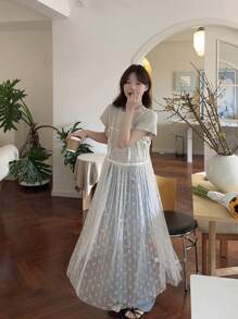 DAZY Đầm ren dài đến bắp chân cho nữ Đầm suông Đầm dạ hội - trắng - Xem 5