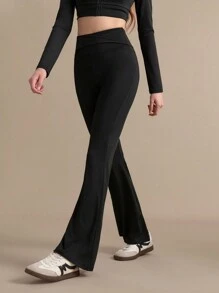 SHEIN Sports 女士纯色高腰休闲喇叭瑜伽裤，适合健身