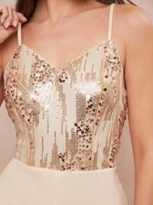 Amorya 女士亮片拼接阔腿优雅连体裤 - 香檳色 - 查看 3