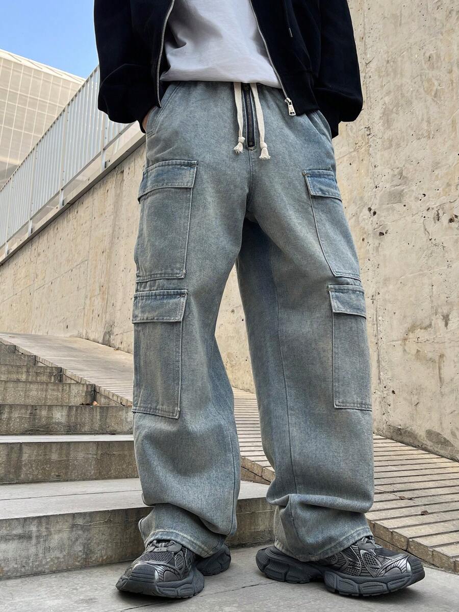 Manfinity EMRG Men's Simple Fashionable Casual Everyday Denim Jeans - Blue - View 1