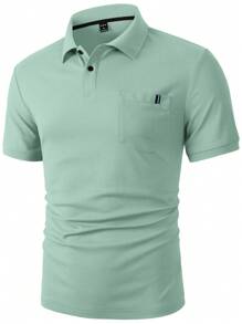 Manfinity Homme 男士休闲纯色短袖 Polo 衫 - 綠色 - 查看 5