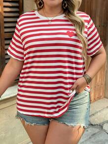 SHEIN VCAY Parte superior de punto de manga corta con bloques de color y rayas tipo bohemio, talla grande, estilo de verano