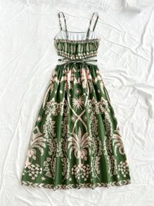 Soleia Strandkleid für Damen, Bohemian, Sommeroutfits für Damen, Rave-Outfit-Festival, Westernkleidung für Damen, Osterkleid für Damen, tropisches Resort-Kleid für Damen, grünes Palmenblatt- und Blumenmuster, seitlicher Ausschnitt, Taillenband, mittellanges A-Linien-Kleid, Sommerkleid für Damen, Sonnenkleid - Verschiedenfarbig - Übersicht 3