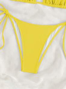 SHEIN Swim Bộ đồ bơi bikini hai mảnh gợi cảm màu trơn đi biển mùa hè cho nữ - Màu vàng - Xem 5