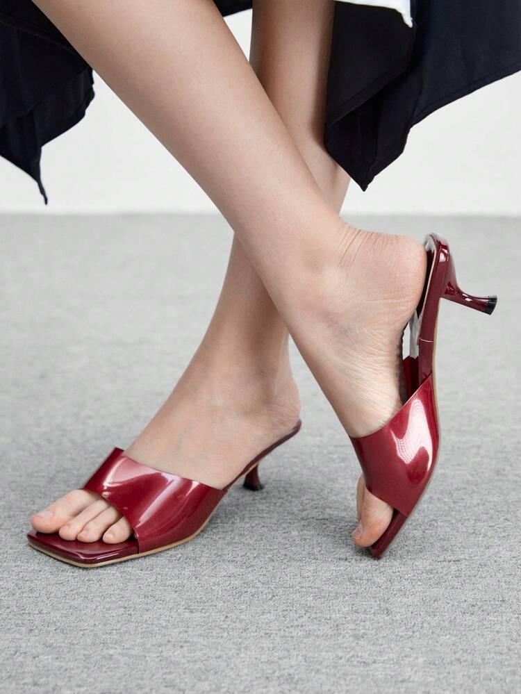 CUCCOO BIZCHIC Sandálias de Vestido Bordô com Tira no Tornozelo, Salto Gatinho e Bico Quadrado em TPU, Adequadas para Sair, Dia dos Namorados, Looks de Primavera