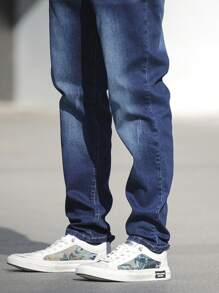 Manfinity Homme Men's Casual Loose Fit Pocket Denim Jeans, For Daily Wear - Dark Wash - View 7