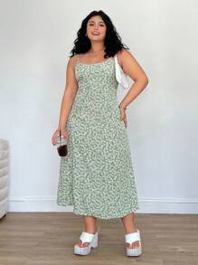 Solflare 加大码女士海滩度假装，白色碎花绿色吊带连衣裙，春夏装 - 彩色 - 查看 3