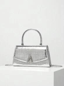Women's Solid Color Mini Square Satchel Evening Bag, Elegant Dinner Chain Bag For Women,Elegant,Exquisite Patent Square Evening Bag For Party Dinner Bag,Clutch Bag For Party Girl,Woman,For Female Perfect For Party,Wedding,Prom,Dinner/Banquet,Best Gift For Women's Clip Glitter Dinner Wallet For Carnival Wedding Handbag For Party And Prom - Silver - View 1