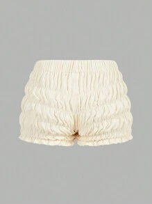 SHEIN MOD Tomato Girl Summer Kawaii Bow Women Ruched Micro Mini Shorts, Bloomers - Apricot - View 2