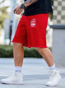 Manfinity Homme Short en jean décontracté à jambe droite avec détail de poche pour hommes - Rouge - Voir 4