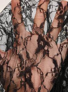 SHEIN Clasi Women Plus Size Loose Flowy Chiffon & Lace Panel Wide Leg Pants Fall Cloth For Women - Black - View 5