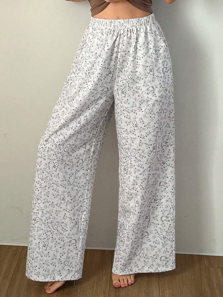 DAZY Cute Rabbit Print Loose And Lightweight Sleepwear Bottom Pajama - White - View 1