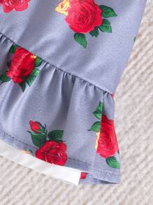 SHEIN Vestito corto da ragazza con colletto alla Peter Pan e maniche corte a fiori, completo estivo di 2 pezzi con cardigan lungo - Grigio - Visualizzare 7
