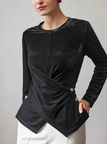MOTF CAMISETA DE TERCIOPELO CON PLIEGUES LATERALES - Gris Oscuro - Ver 6