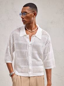 AKNOTIC Business Casual Cárdigan de punto de manga larga con hombros caídos y abertura frontal para hombre, adecuado para uso diario en otoño e invierno - Blanco - Ver 3