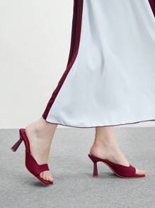 CUCCOO BIZCHIC Square Toe Stiletto High Heel Women's Summer Rhinestone Breathable Sandals Spring Shoes Spring Break Easter - Burgundy - View 5