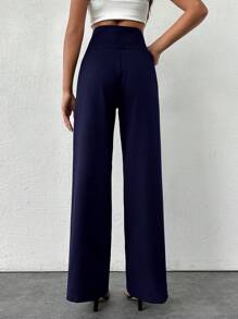 SHEIN Tall 高腰黑色开叉直筒裤 - 藏蓝色 - 查看 2