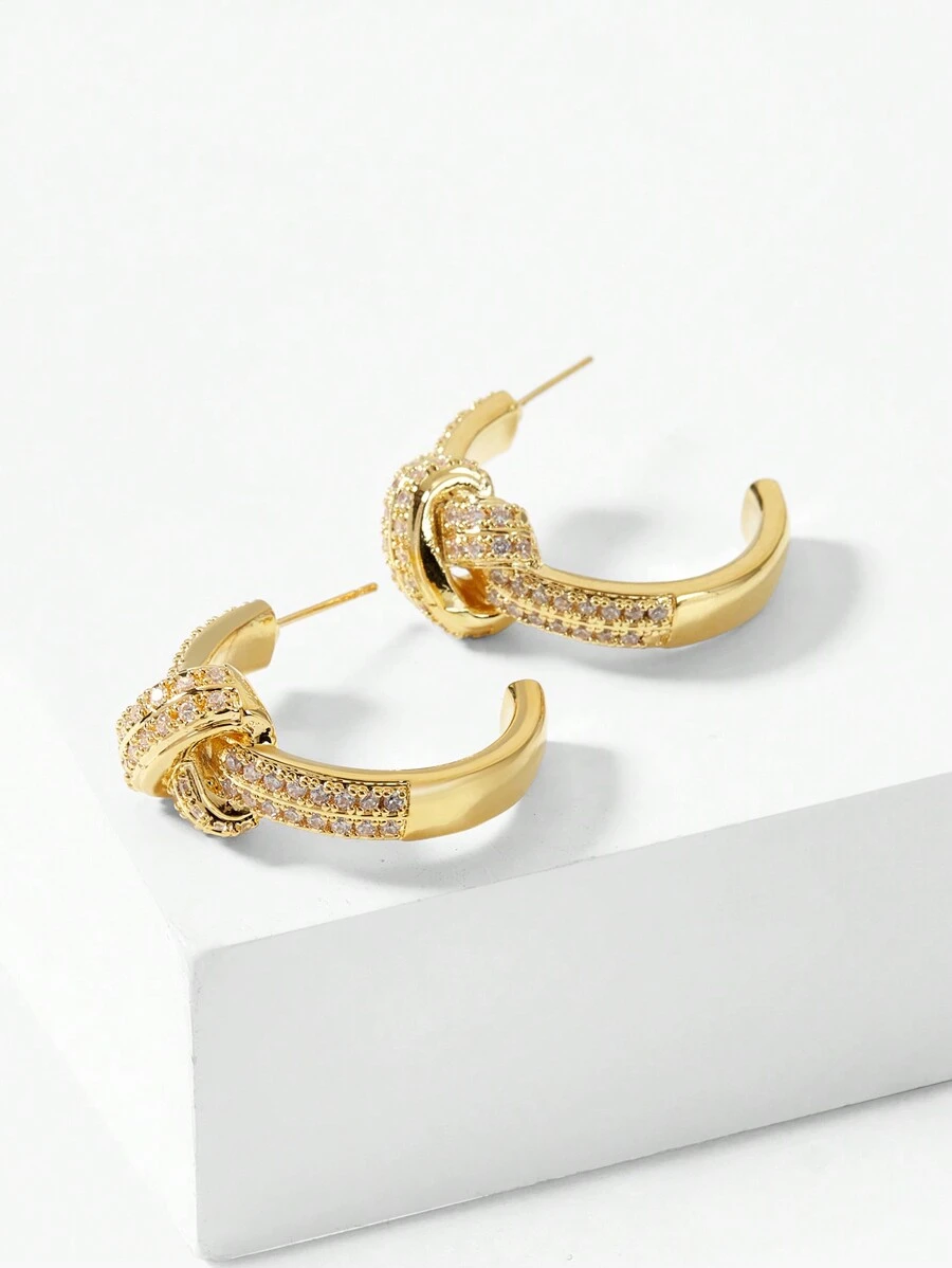 MOTF PREMIUM 18K 镀金时尚水钻结环耳环 - 金黃色 - 查看 1