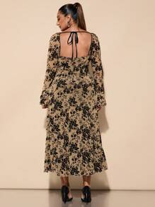 SHEIN BAE 大码女式甜美性感派对/约会之夜黑色提花荷叶边下摆及膝连衣裙