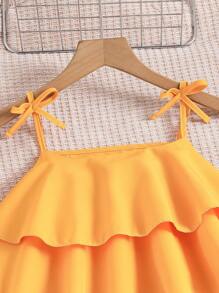SHEIN Conjunto informal de 2 piezas para niñas preadolescentes con top de tirantes de unicolor y pantalones de pierna ancha con estampado de mandala, ideal para resort y vacaciones