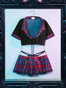 3pcs Sexy Lace Patchwork Lingerie Set For Going Out - Multicolor - View 7