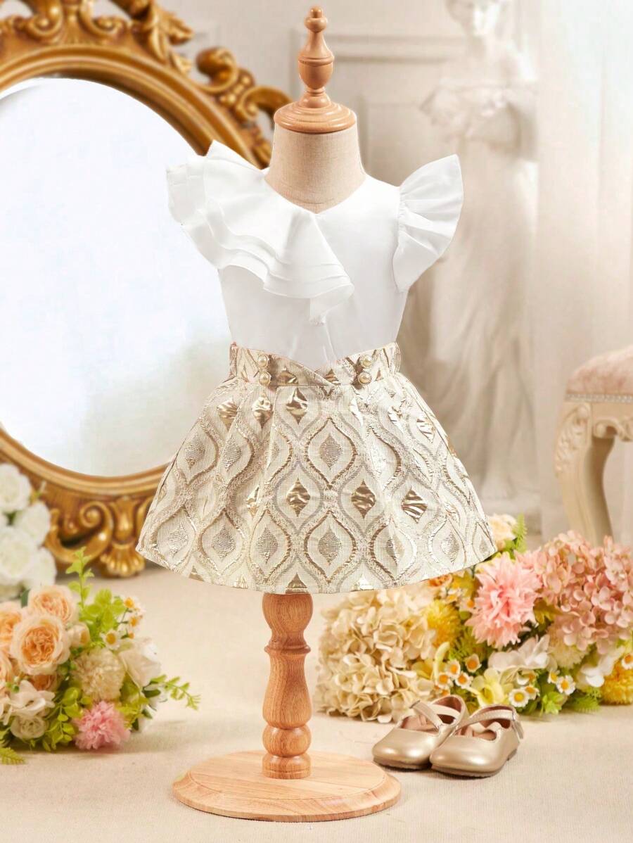SHEIN Babygirl 可爱百搭优雅松紧腰迷你裙，夏季 - 白色 - 查看 1
