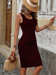 Chiquease Women's Striped & Printed Sleeveless Bodycon Vacation & Leisure Dress Vacation Beach Outfit