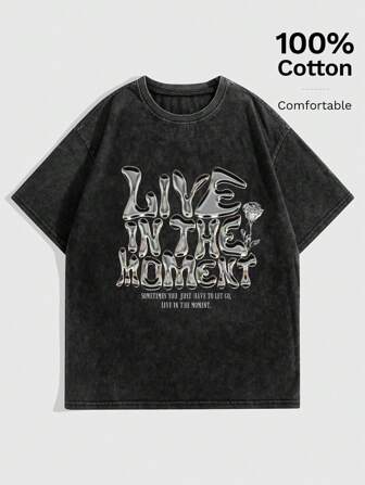Grunge Punk Camiseta con gráfico de eslogan "VIVE EL MOMENTO, A VECES SIMPLEMENTE TIENES QUE DEJAR IR, VIVE EL MOMENTO" para la escuela