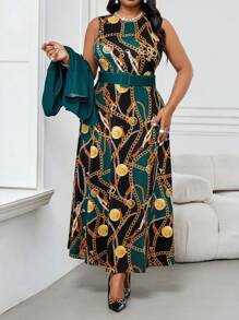Fleurora Conjunto de 2 piezas de talla grande: chaqueta de manga larga y vestido de un solo color, casual y de moda para uso diario en primavera, verano, otoño e invierno. Vestido casual y elegante de cuello redondo, con volantes, cinturón, botones y manga larga. Conjunto de ropa profesional con falda marrón y falda amarilla