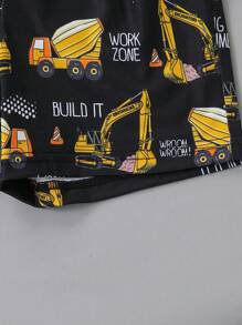 SHEIN 2pcs/Set Young Boys' Round Neck Short Sleeve Printed Simple T-Shirt And Shorts Set - Multicolor - View 3