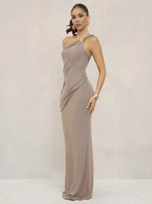 Lumalex Spring Summer Swimsuit Swimwear Swim Vacation Bohemian BOHO Sea Beach Hot Outdoor Richly Layered Wedding Season Banquet Coming Of Age Ceremony Beach Seaside  Festival Old Money Wedding Engagement Coming Of Age Ceremony Twisted Bodycon Metal Decor Women Long Dress,Graduation,Teacher Outfits For Women,Teacher Dress - Camel - View 4