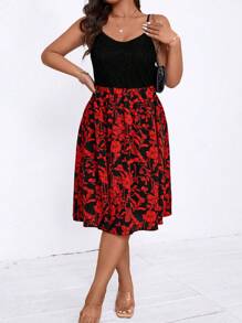 SHEIN Clasi Vestido casual con tirantes para mujer de talla grande con estampado floral y parches