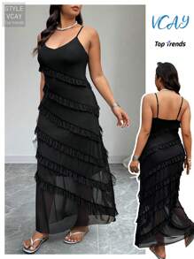 Celure Plus Size Ruched Bodycon Ruffle Hem Mesh Panel Dress