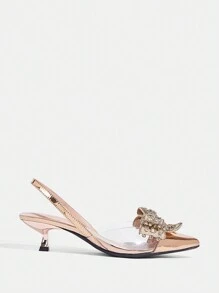 CUCCOO TILAWA Women's Pointed Toe Kitten Heel High Heels, Bow Decor, Solid Color, Ankle Strap, Elegant Daily Wear, Suitable For Outdoor Shopping, Festivals, Parties, Spring/Summer/Autumn/Winter, Matching Satin Dresses